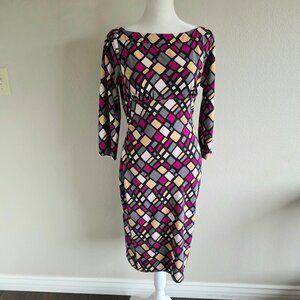 Diane Von Furstenberg DVF Geometric Soffer Print Silk Midi Dress Size 6 Stretch